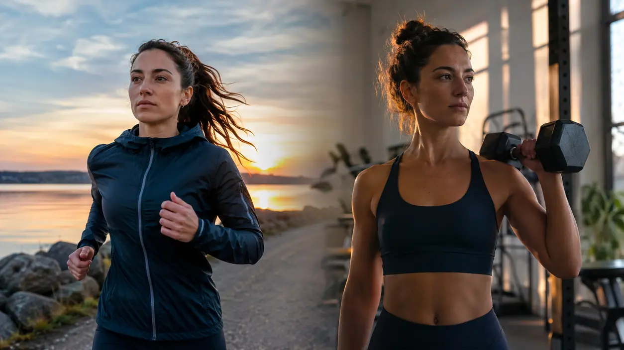 Two women exercising at different times and in different settings, representing variation in training response.