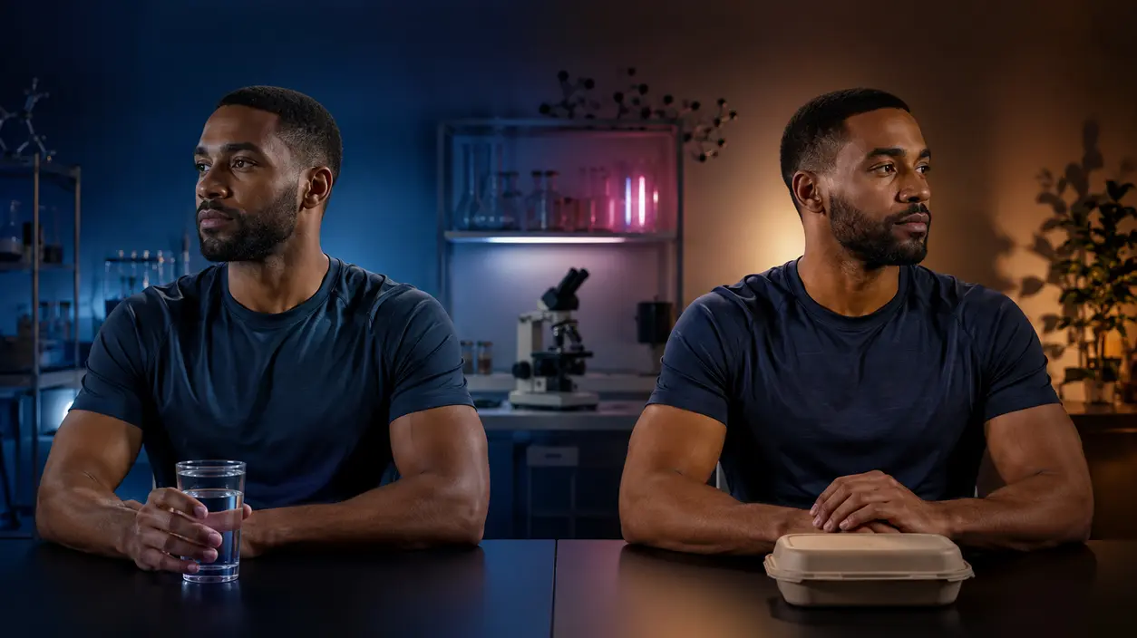 Two adult men in contrasting settings, representing how biology and environment can contribute differently to vulnerability.